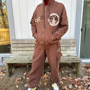AKADEMIKS—2-Piece Tracksuit—Hooded—Men’s XXL—Made in Korea—Brown—Y2K—RARE—VG+